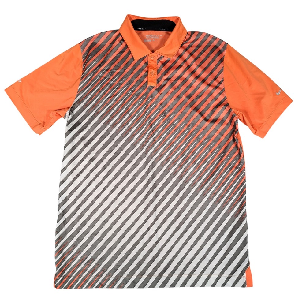 Nike Golf Polo Mens M Tour Performance Dri-FIT Striped Orange Stretch Vented
